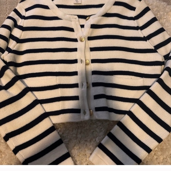 Jessica Simpson Navy and White Striped Cardigan - Picture 2 of 4